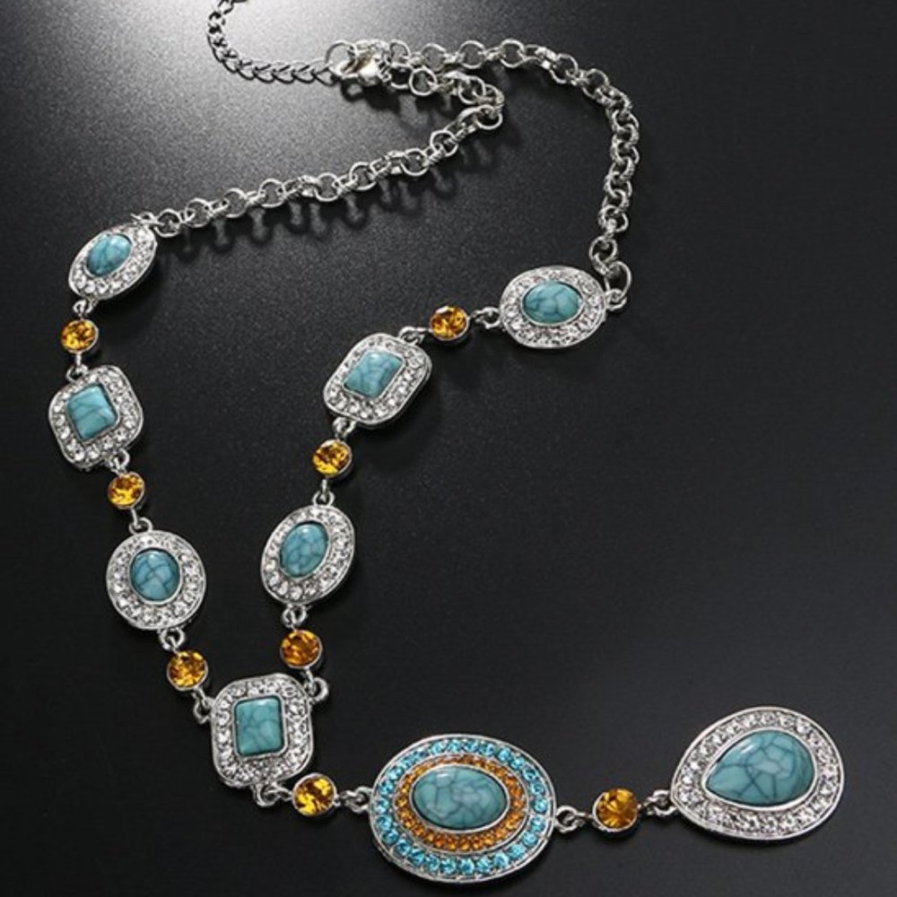 Cubic Zirconia & Simulated Turquoise Necklace